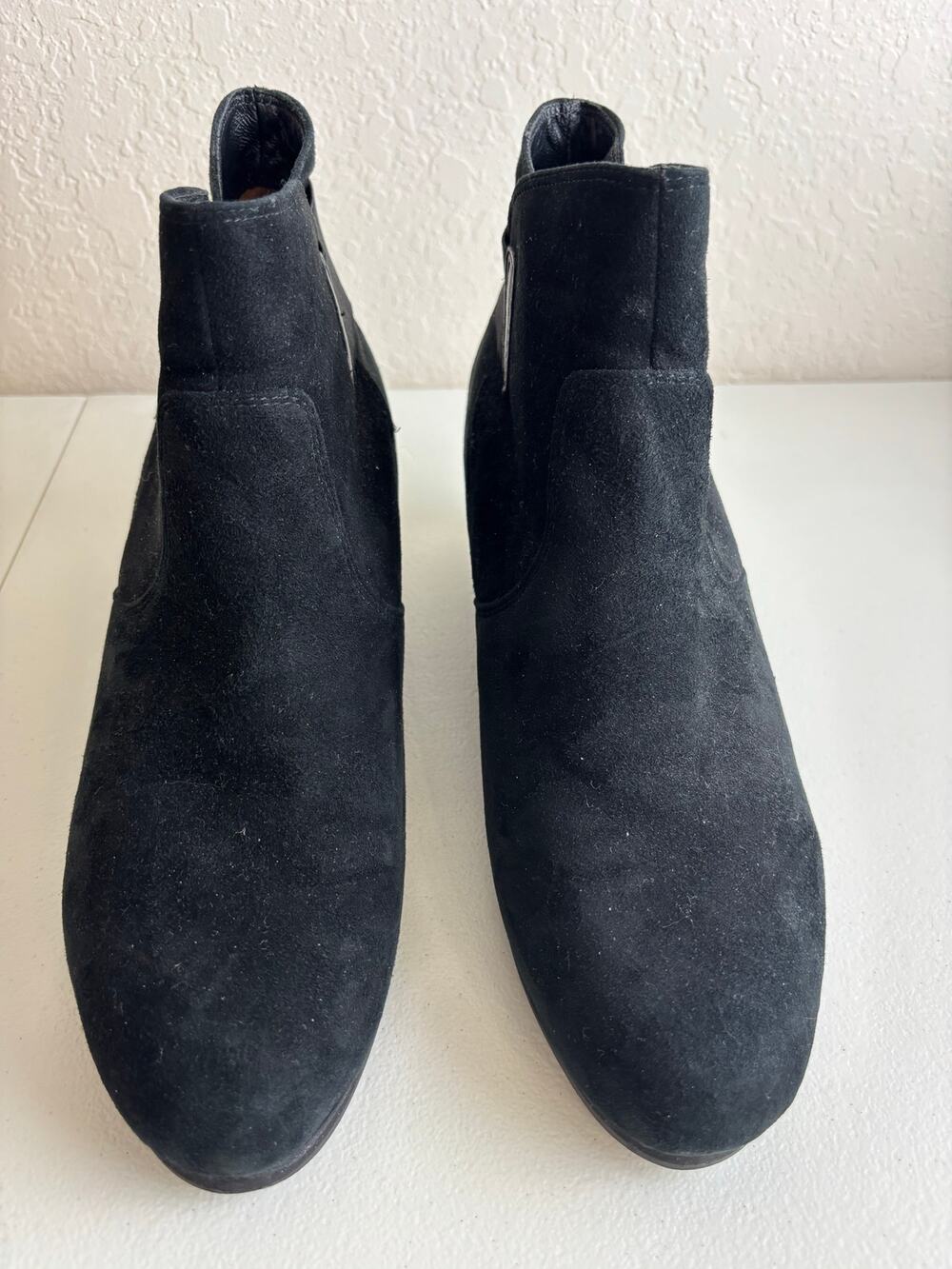 Earthies Beaumont Black Suede Leather Wedge Heel Ankle Boots Size 10R